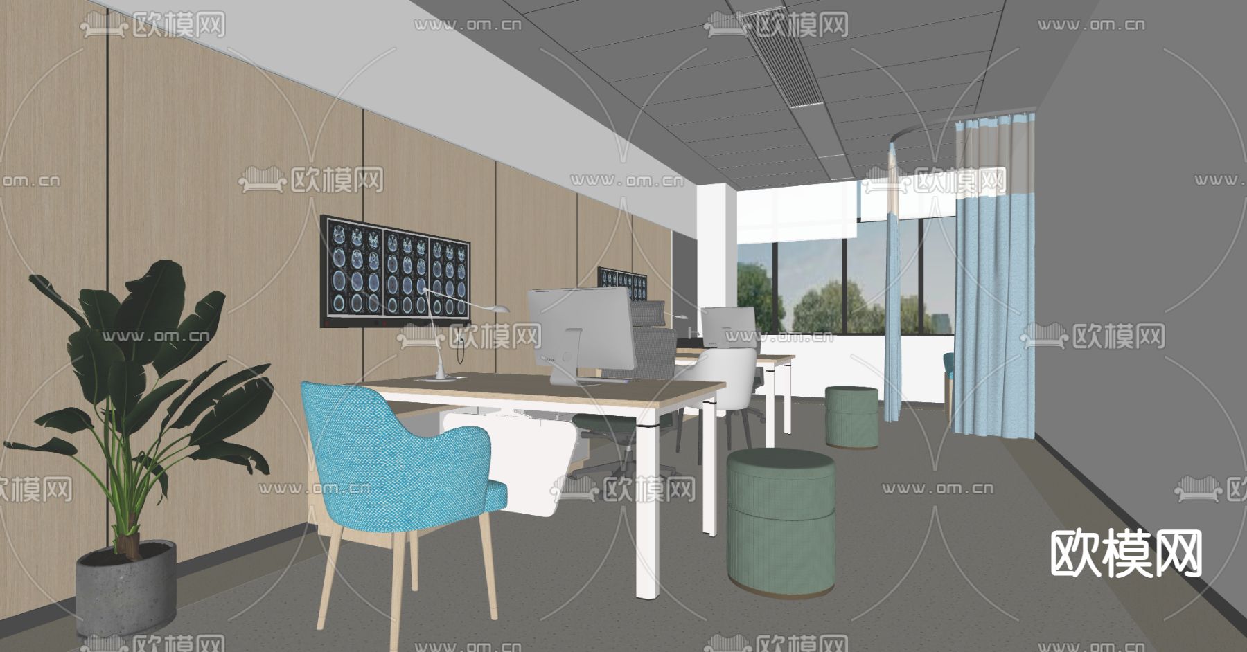 现代医院门诊 诊室su模型下载（渲染图1）