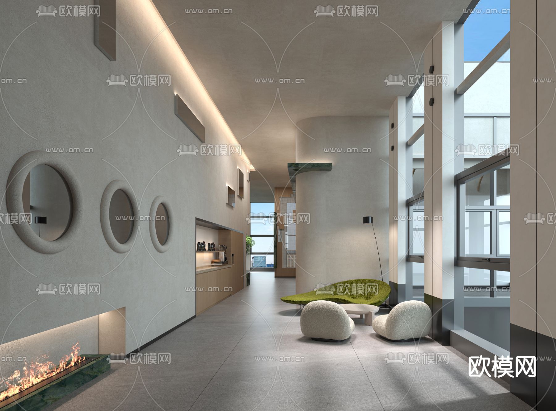 侘寂图书馆 廊道3d模型下载