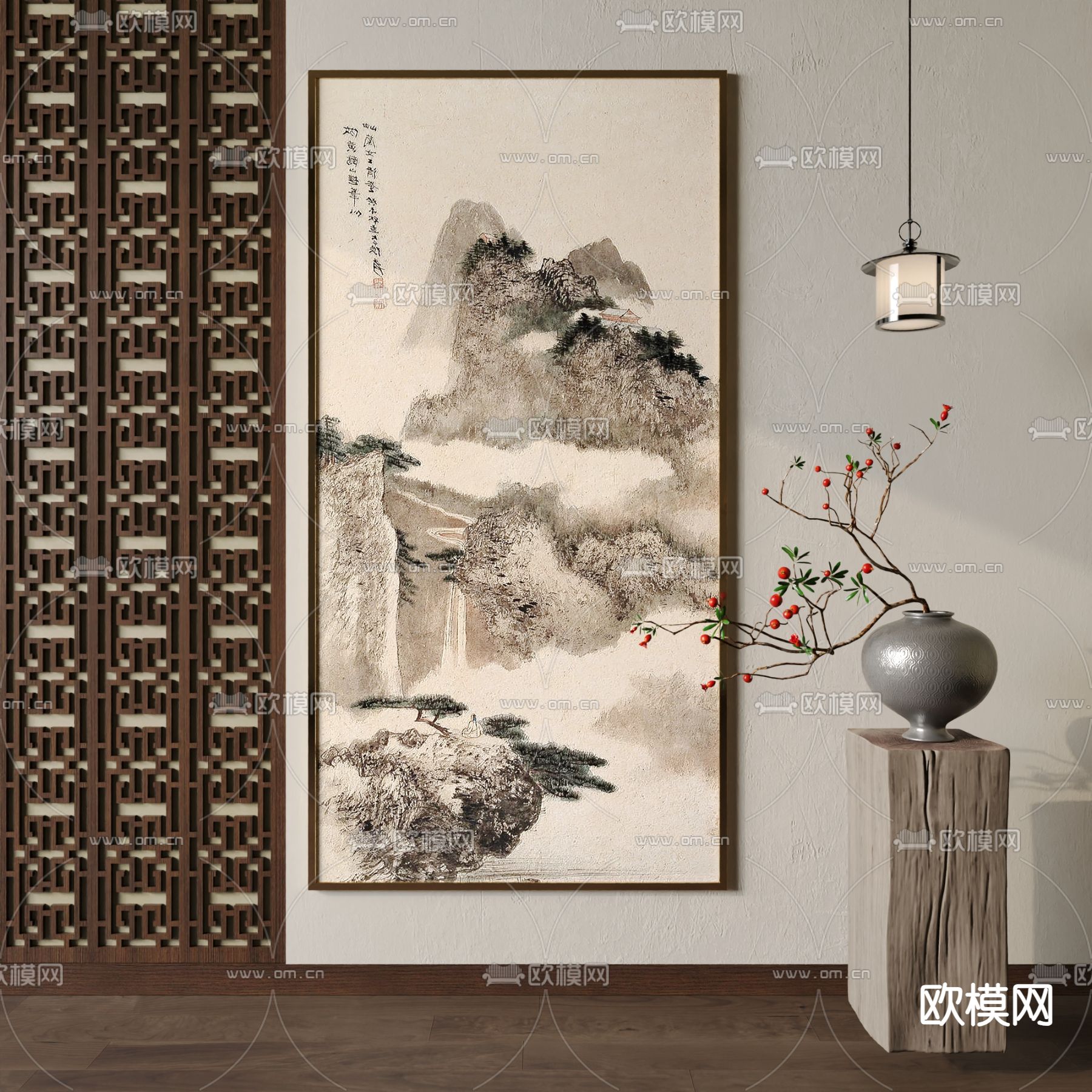 新中式装饰画su模型下载（渲染图2）