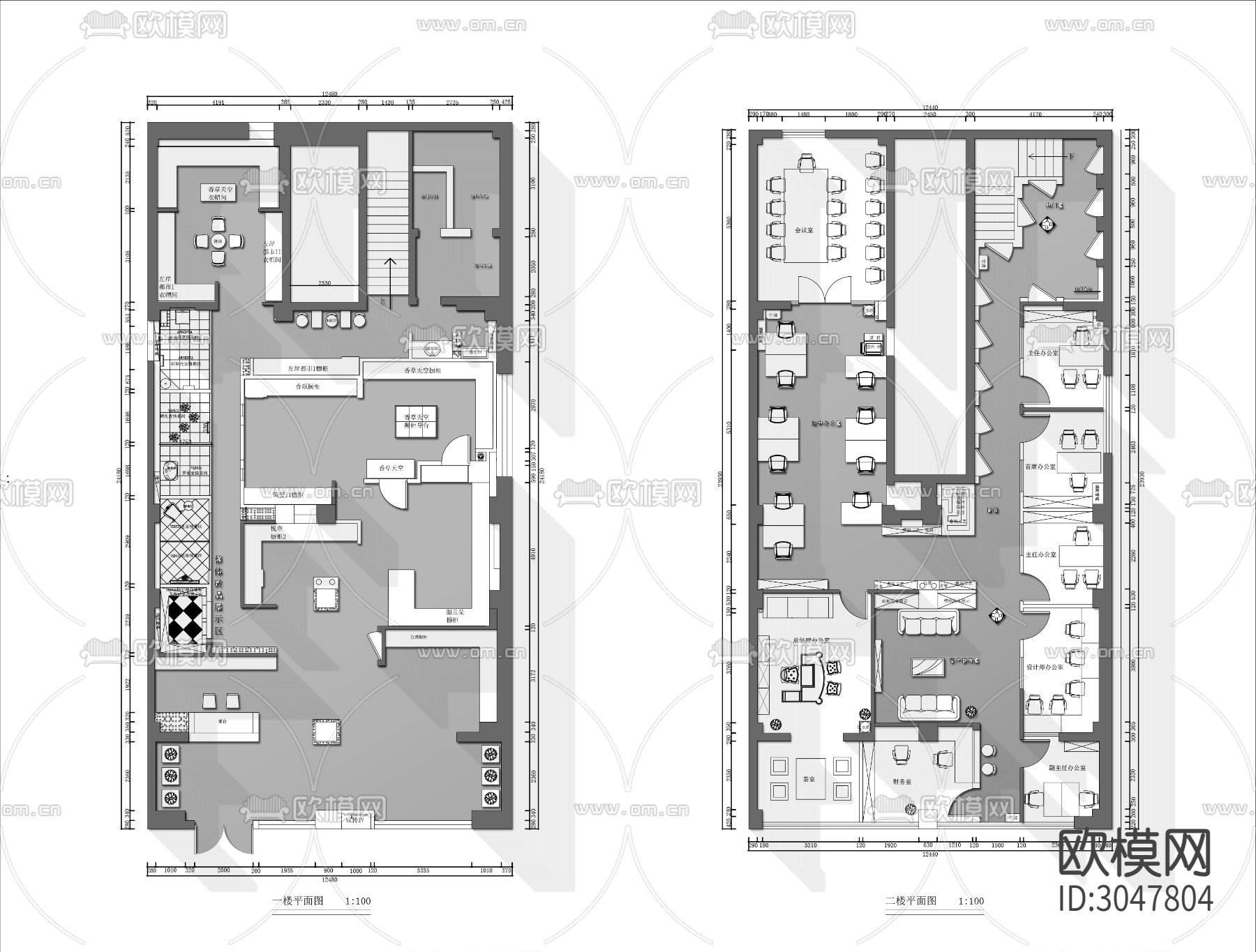500㎡两层装饰公司cad平面图下载