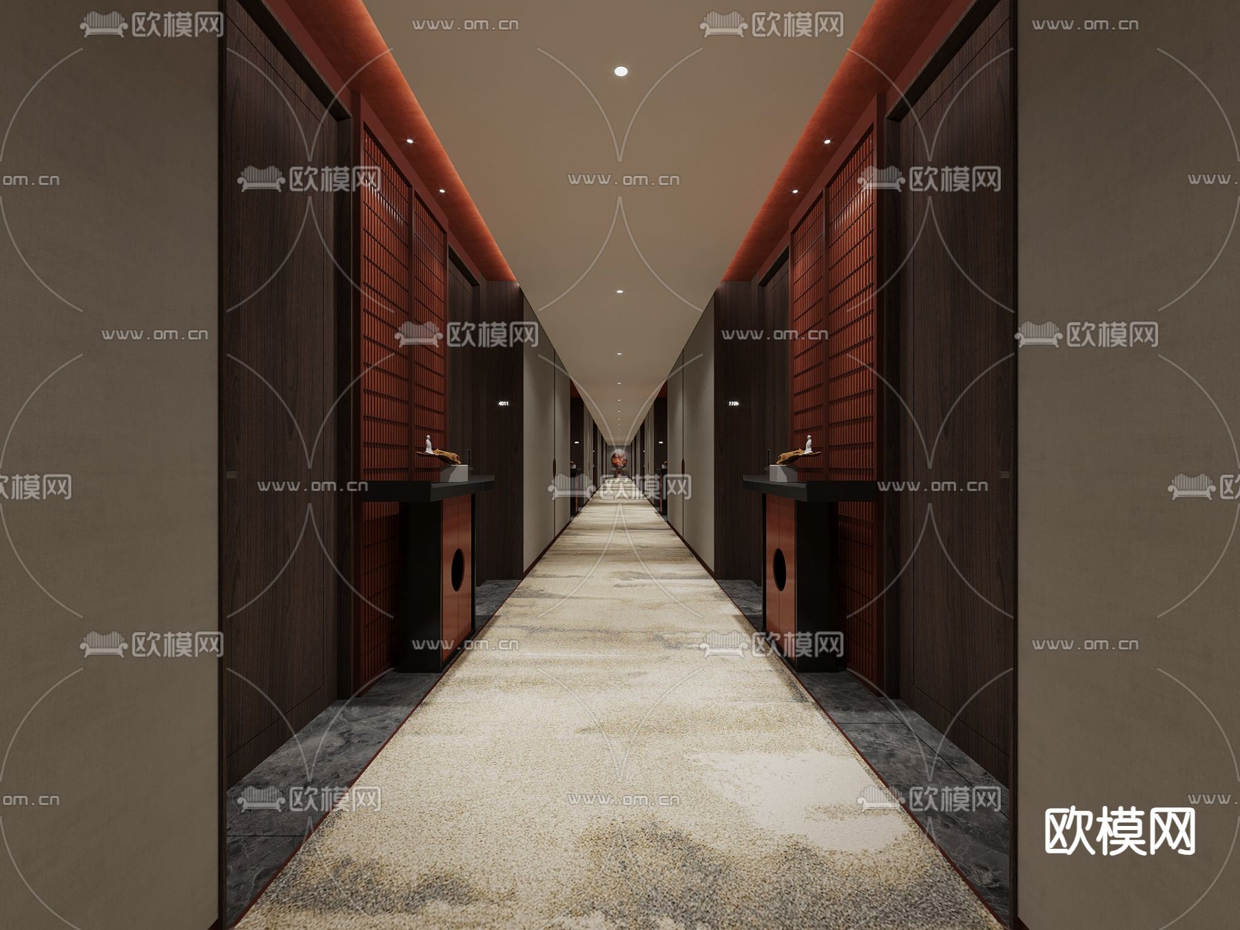 新中式酒店玄关过道su模型下载（渲染图2）