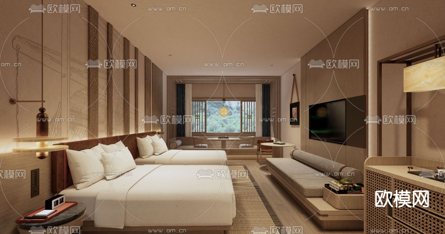 现代酒店客房su模型下载（渲染图2）