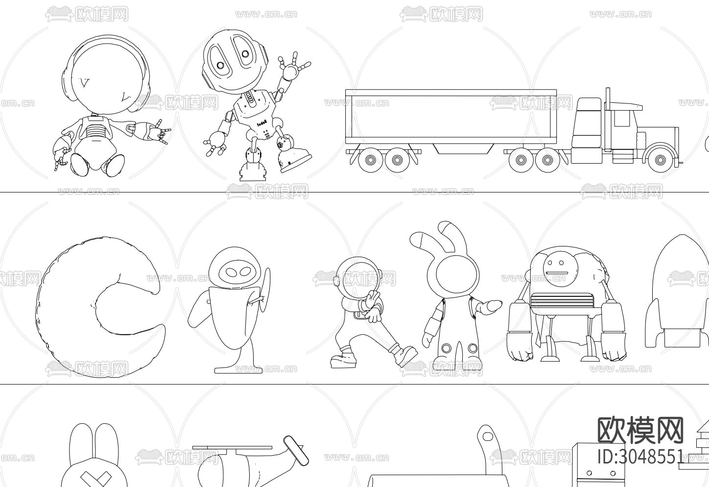 潮流各类宇航员 航天器装饰摆件cad图库下载（渲染图2）