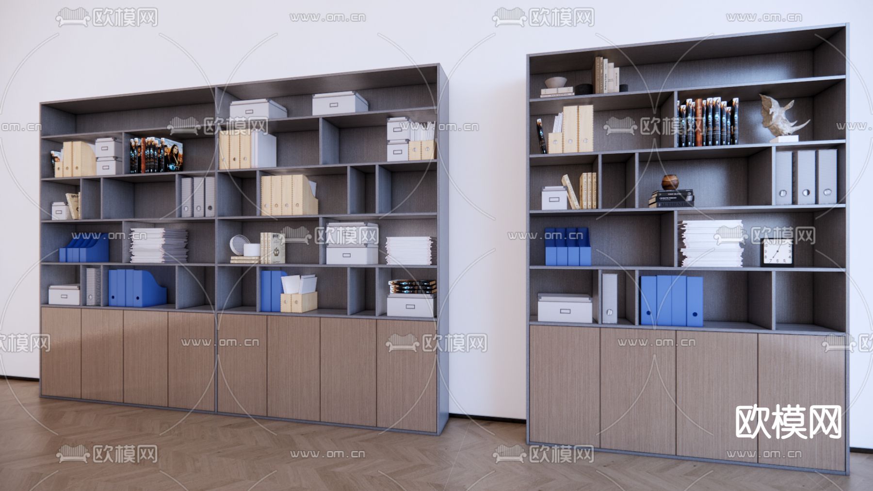 现代文件柜 书橱书柜su模型下载（渲染图3）