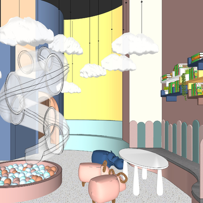  儿童室内活动区 游乐区su模型 