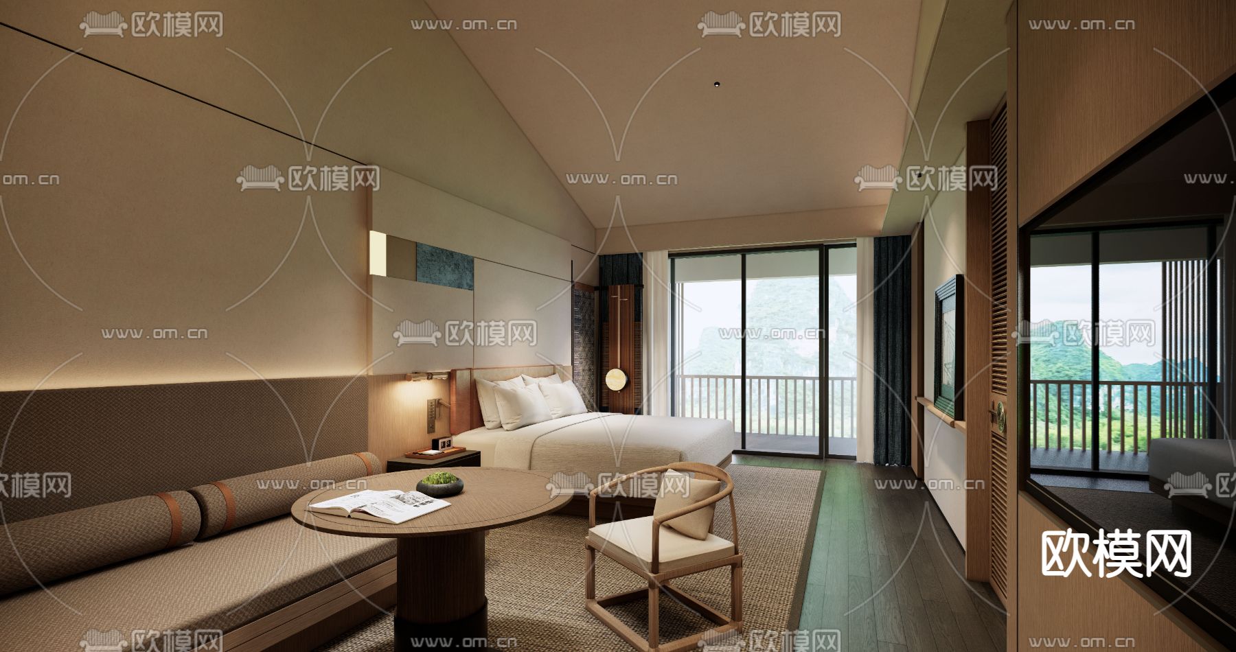 酒店客房su模型下载（渲染图1）