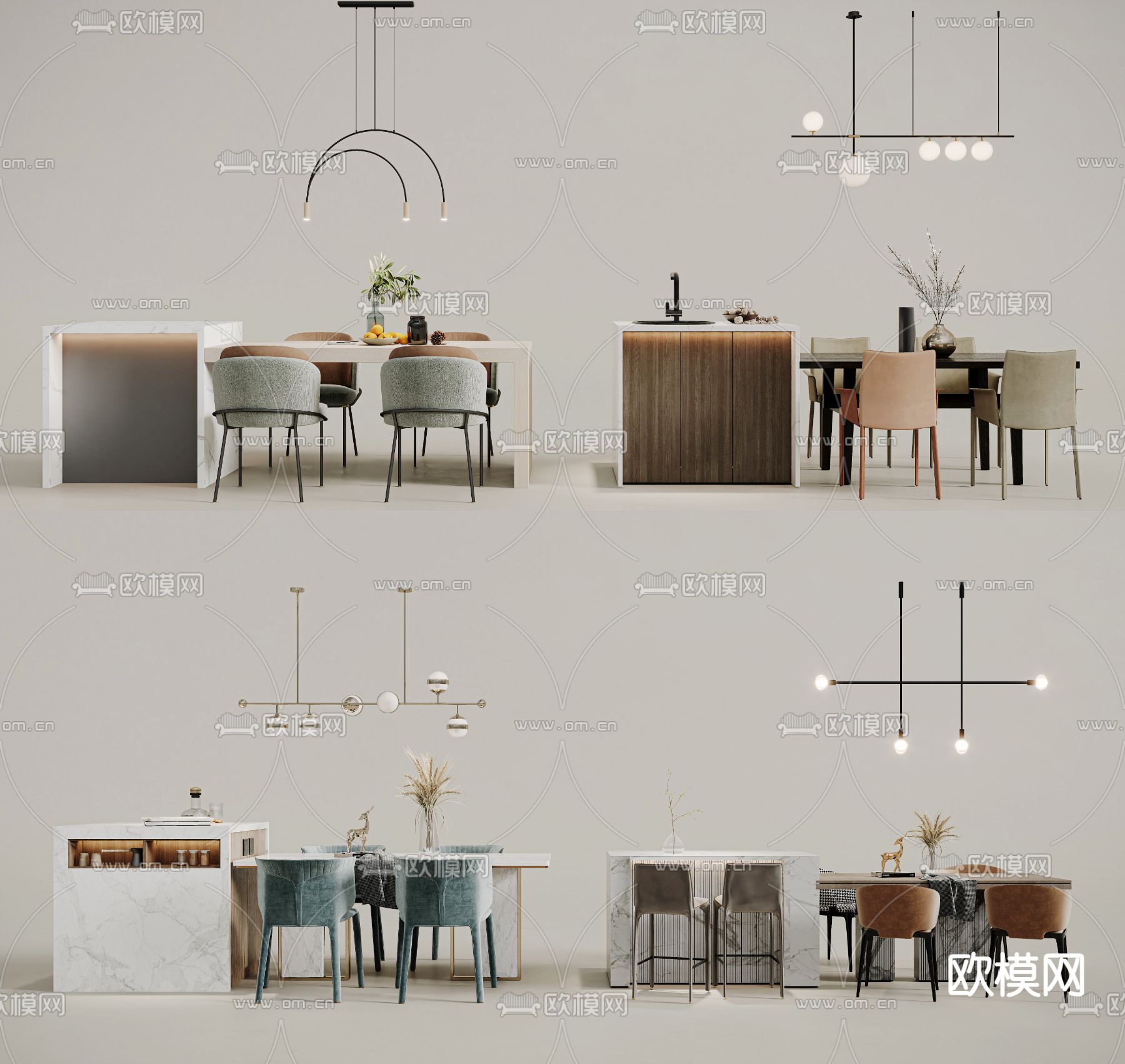 中岛餐桌椅3d模型下载