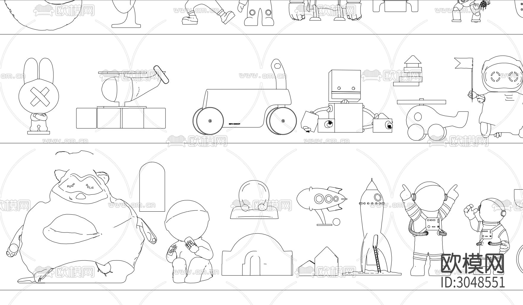 潮流各类宇航员 航天器装饰摆件cad图库下载（渲染图4）
