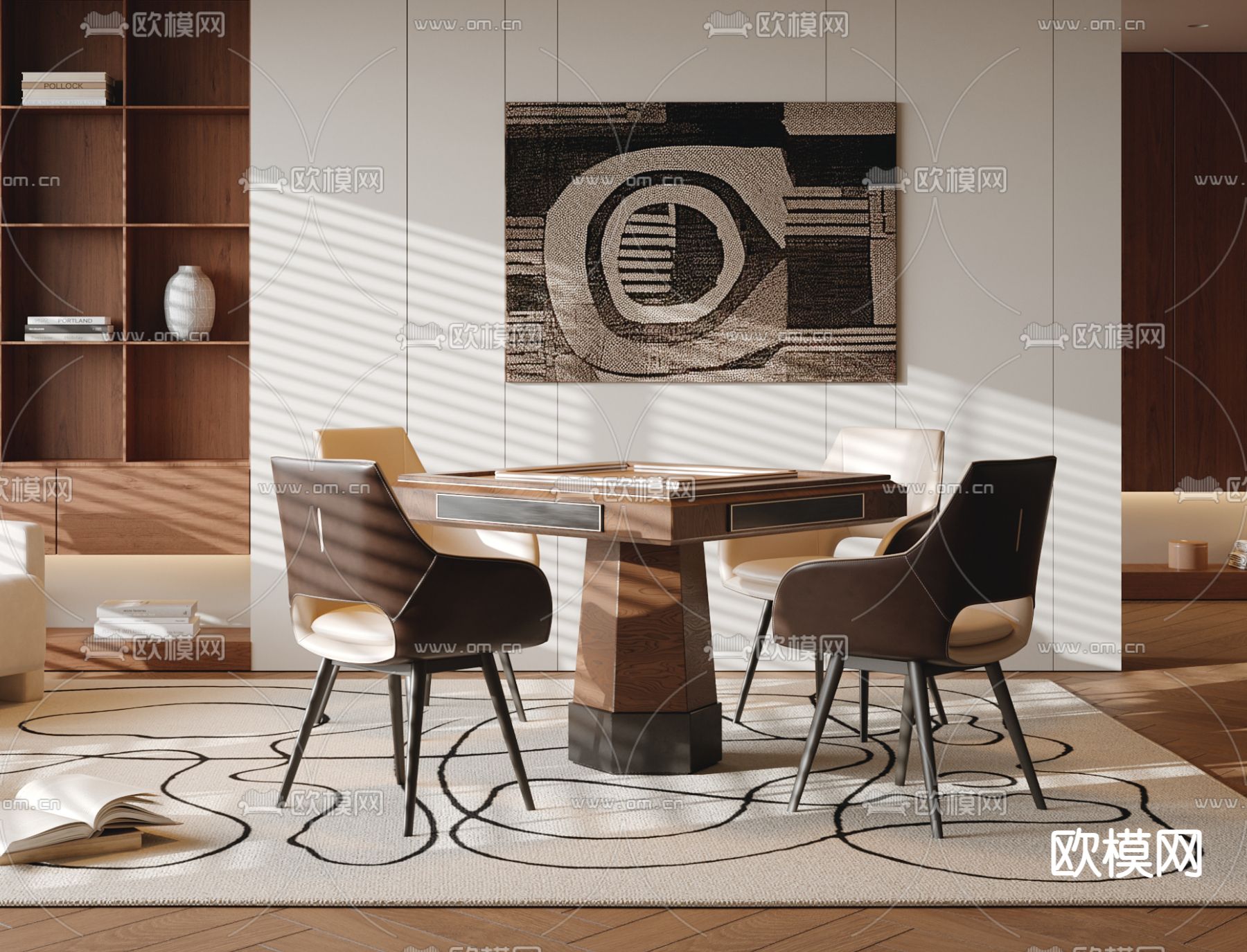 侘寂棋牌室 麻将房3d模型下载（渲染图2）