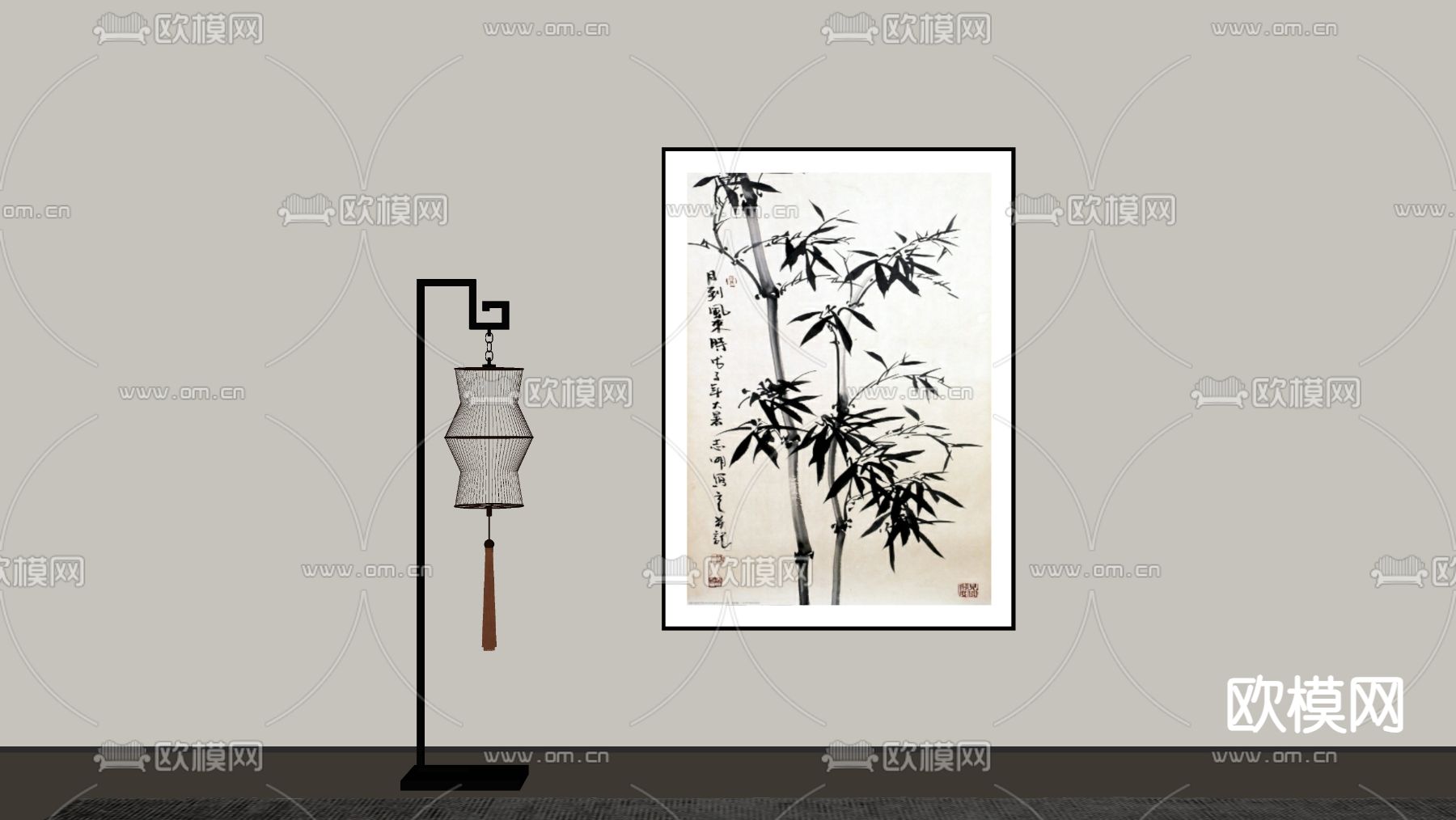 新中式装饰画su模型下载（渲染图1）