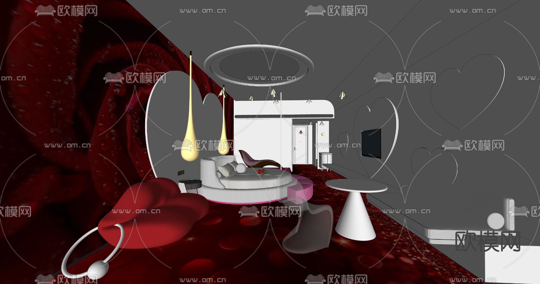 现代酒店客房su模型下载（渲染图1）