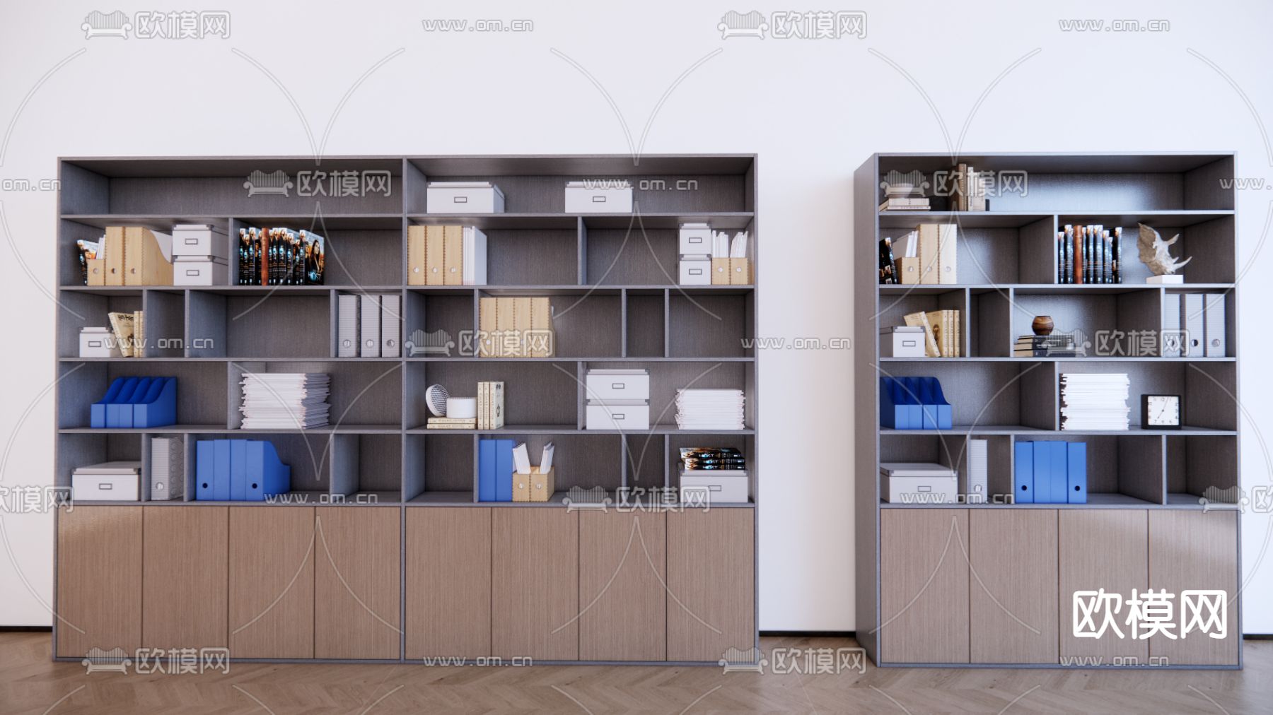 现代文件柜 书橱书柜su模型下载（渲染图2）