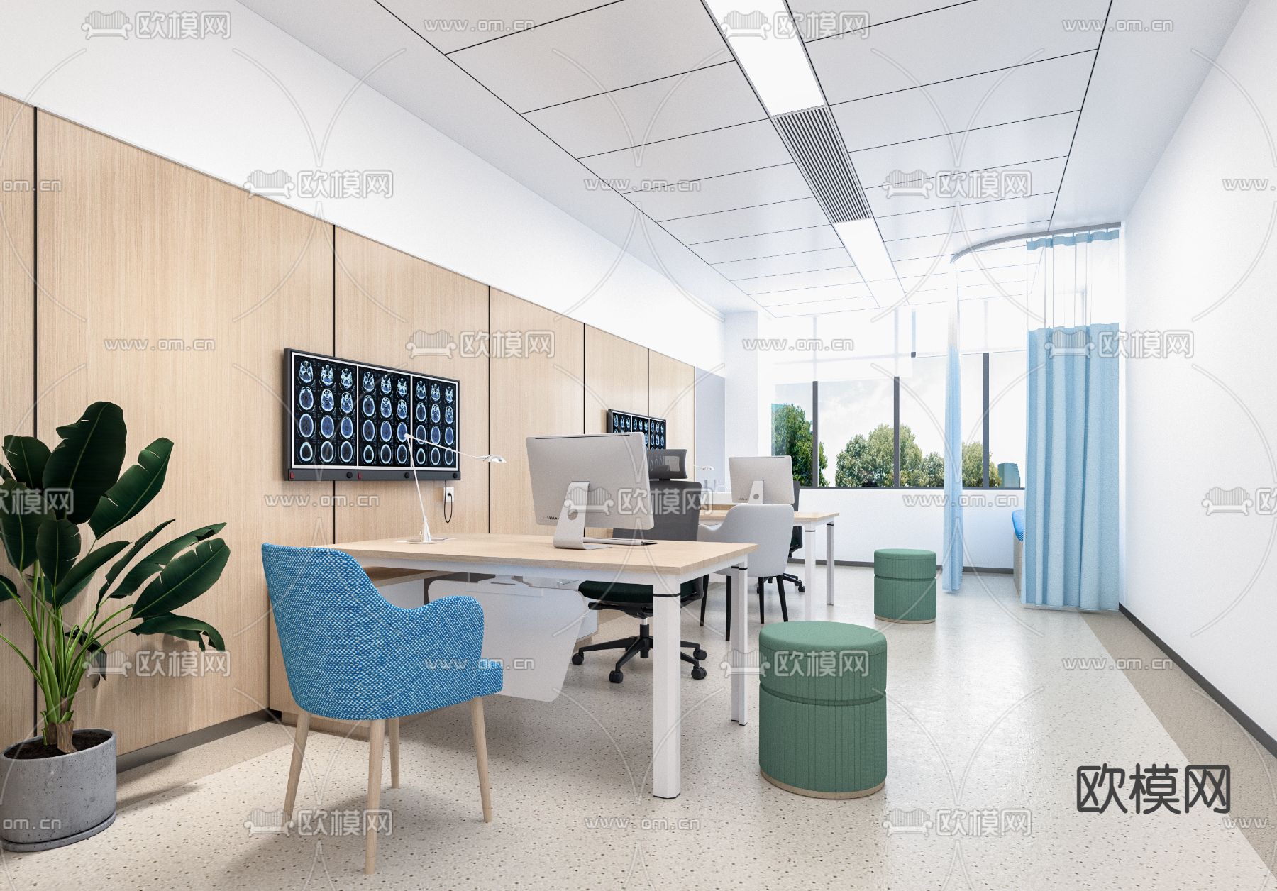 现代医院门诊 诊室su模型下载（渲染图2）