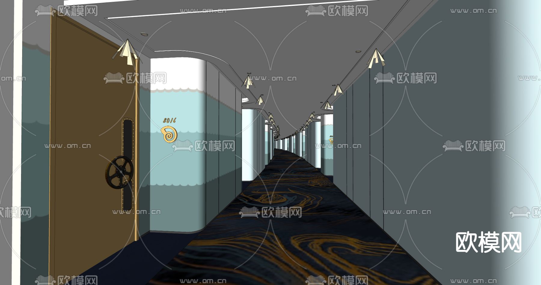 酒店玄关过道su模型下载（渲染图1）