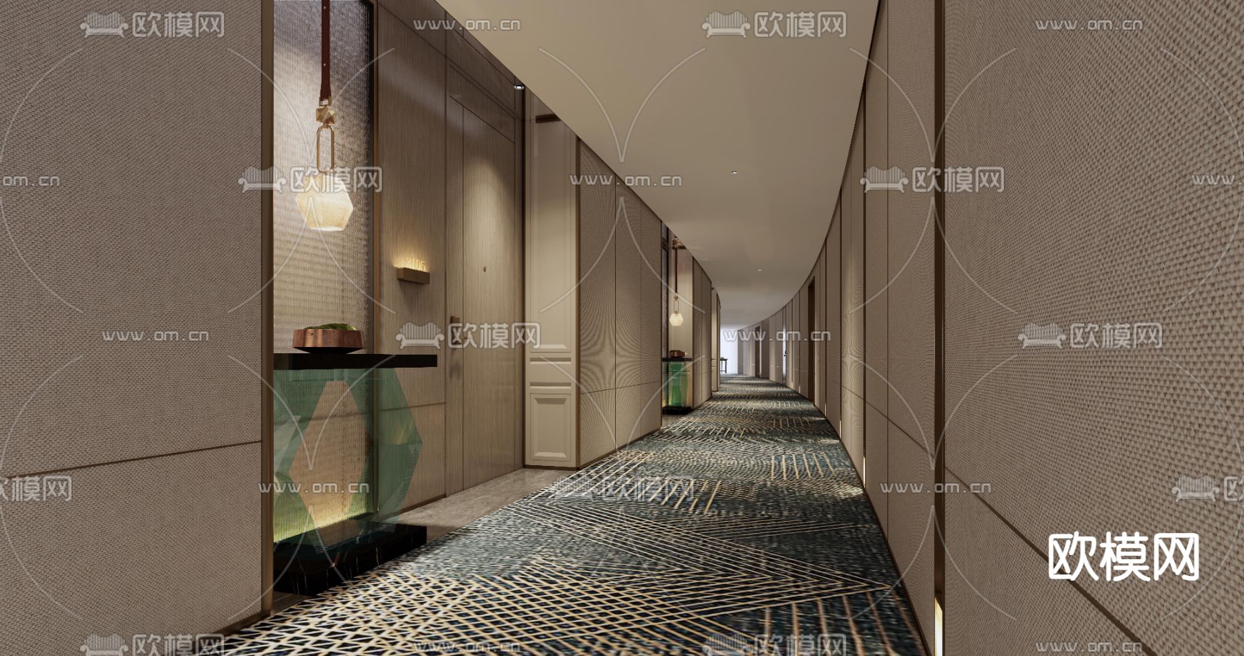酒店玄关过道 客房通道su模型下载（渲染图3）
