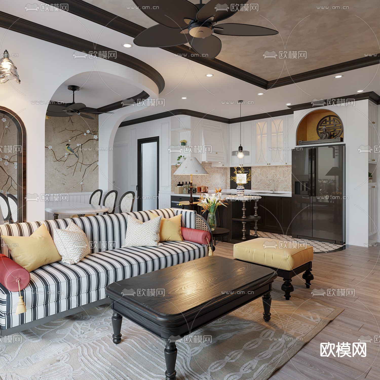 东南亚客厅 餐厅3d模型下载（渲染图2）