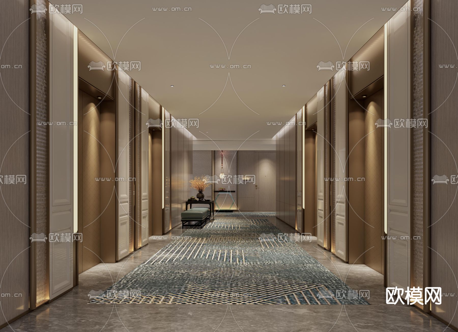 酒店玄关过道 客房通道su模型下载（渲染图2）