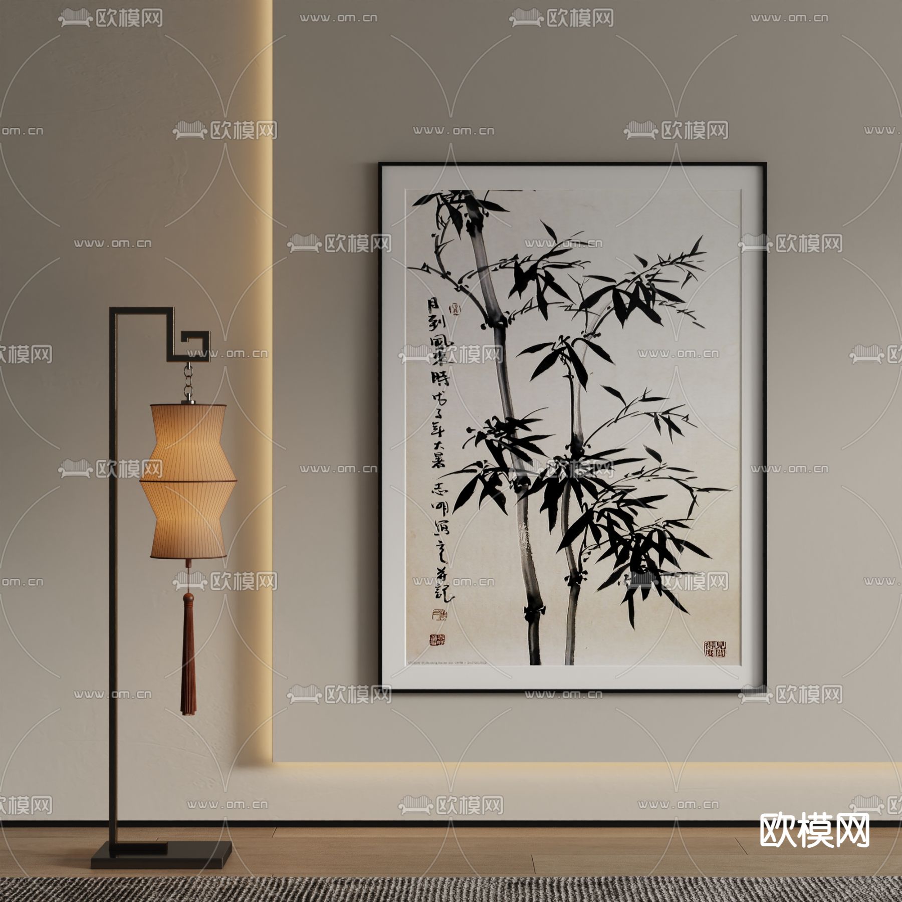 新中式装饰画su模型下载（渲染图2）