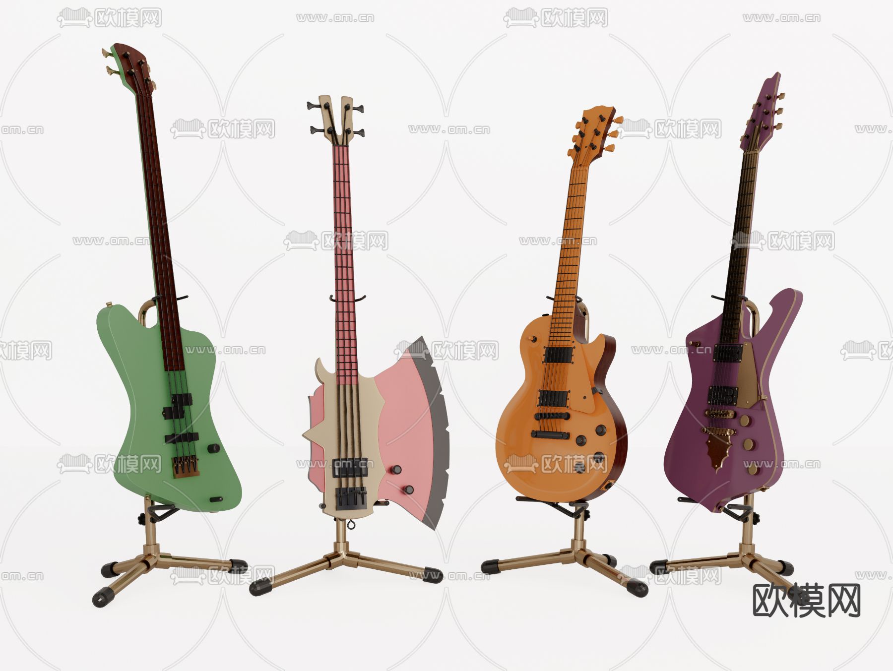 吉他乐器su模型下载（渲染图2）