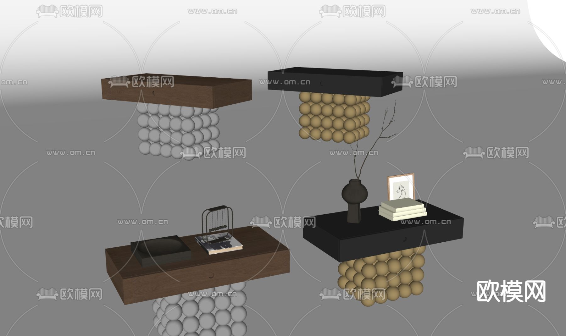 现代床头柜su模型下载（渲染图1）