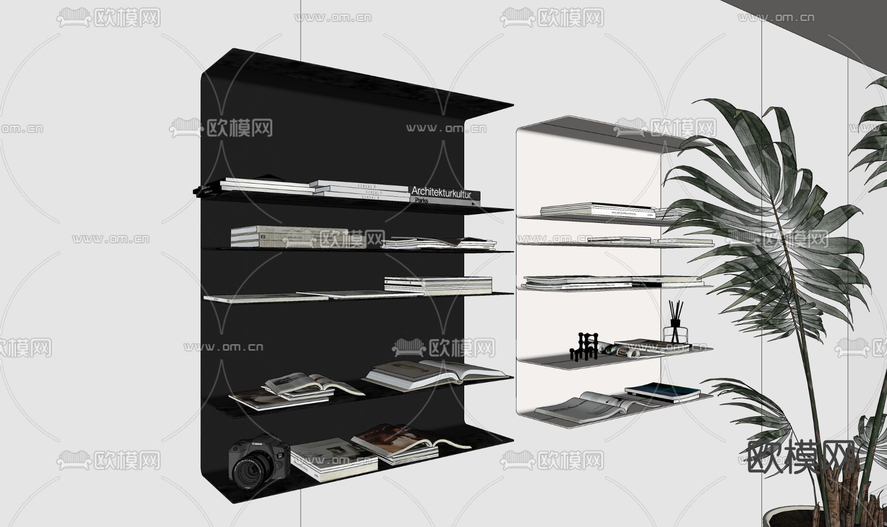 现代壁柜 书架su模型下载（渲染图1）