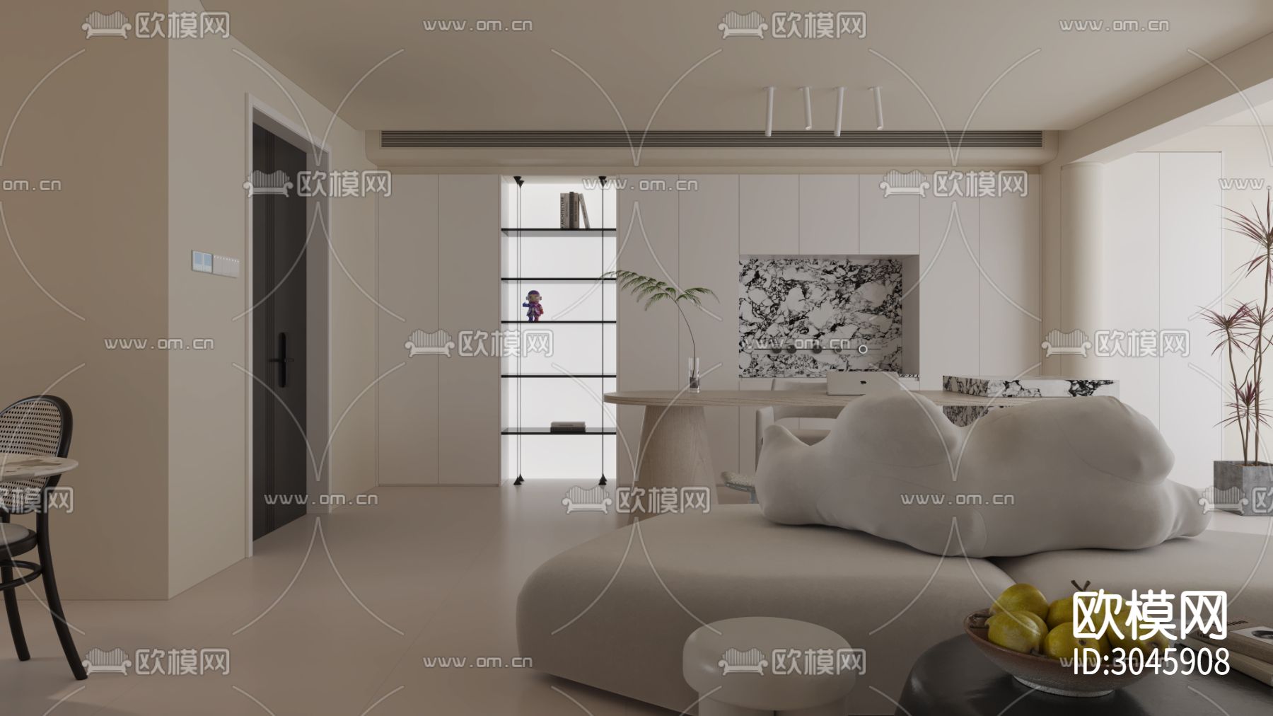 侘寂大平层效果图下载（渲染图1）