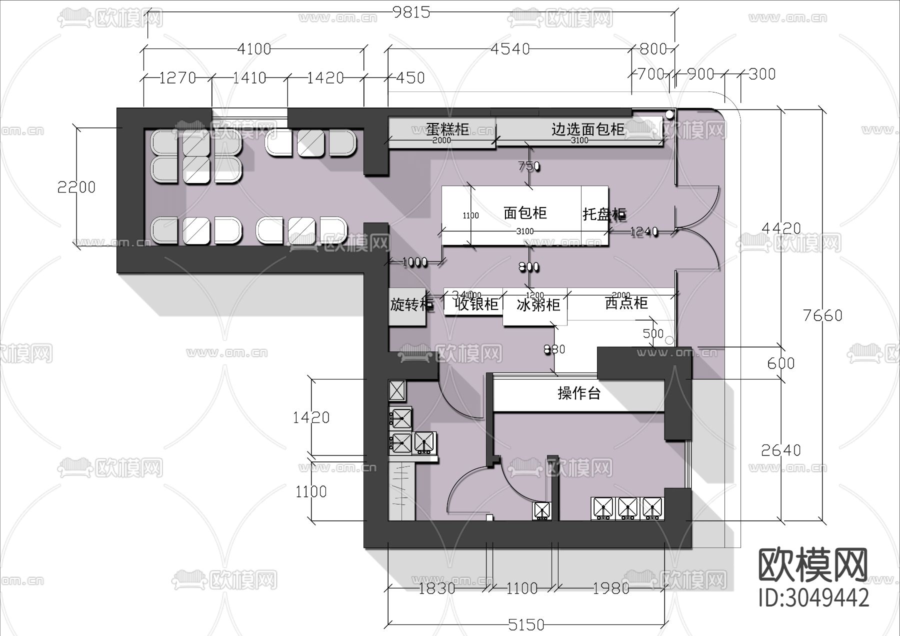 70㎡面包店cad平面图下载（渲染图1）