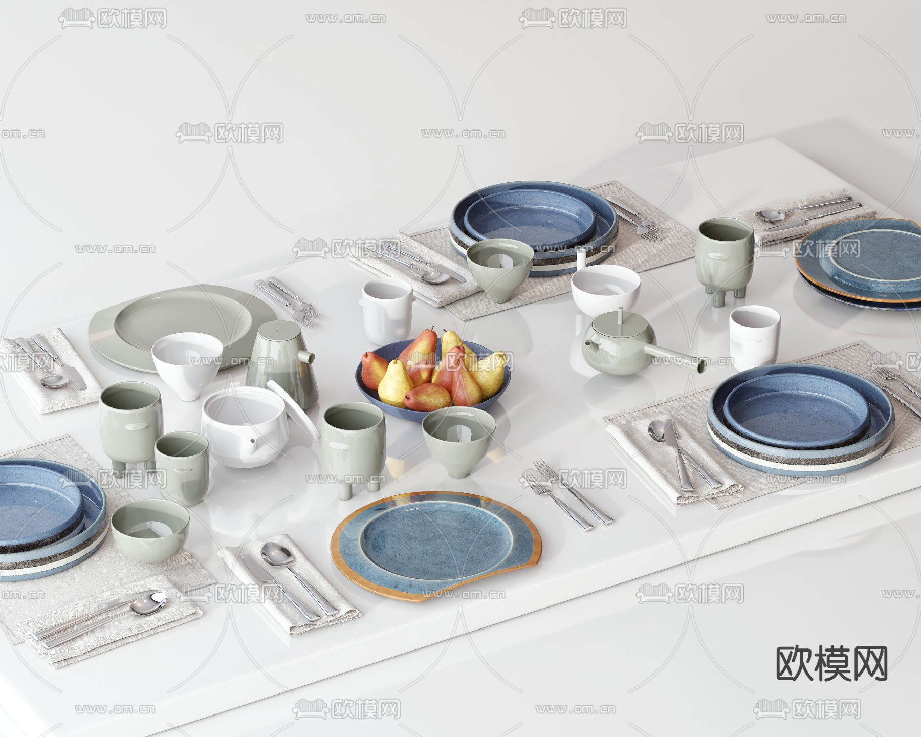 现代餐具 餐盘 刀叉 果盘 水杯3d模型下载