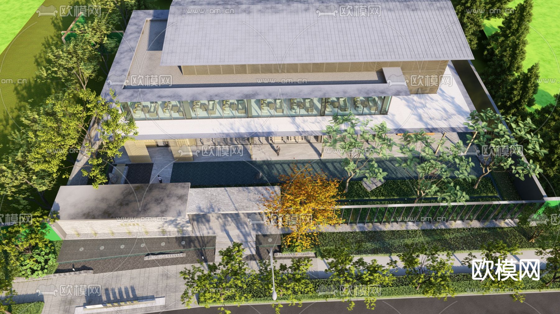 现代示范区景观su模型下载（渲染图2）