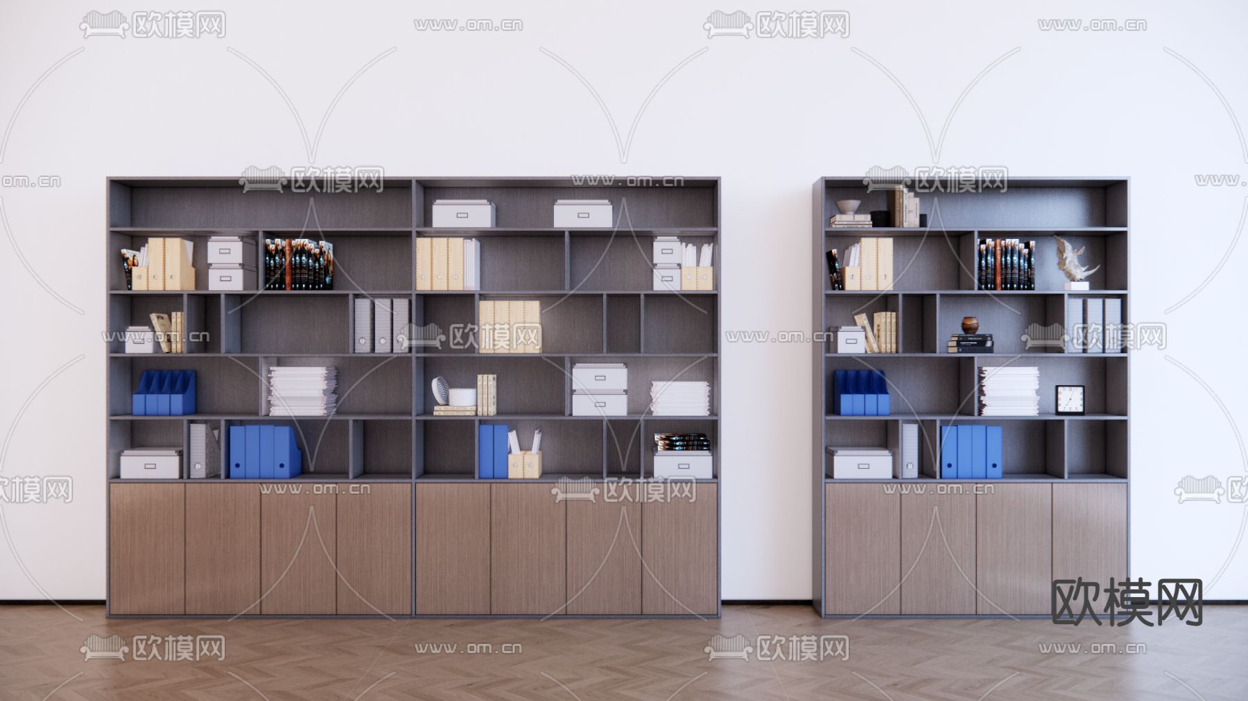 现代文件柜 书橱书柜su模型下载（渲染图4）