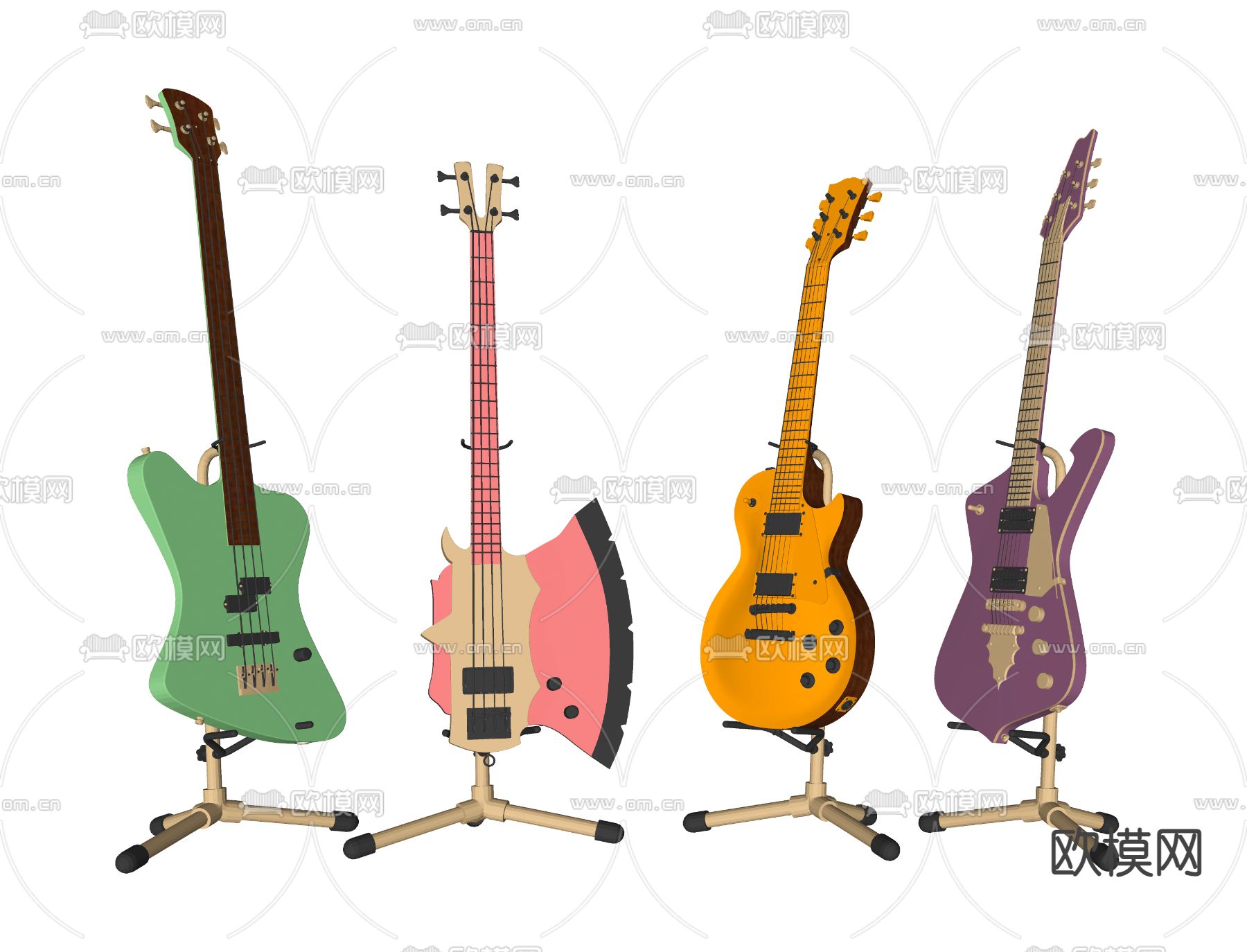 吉他乐器su模型下载（渲染图1）