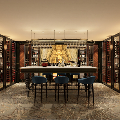  新中式品酒室 酒窖su模型 