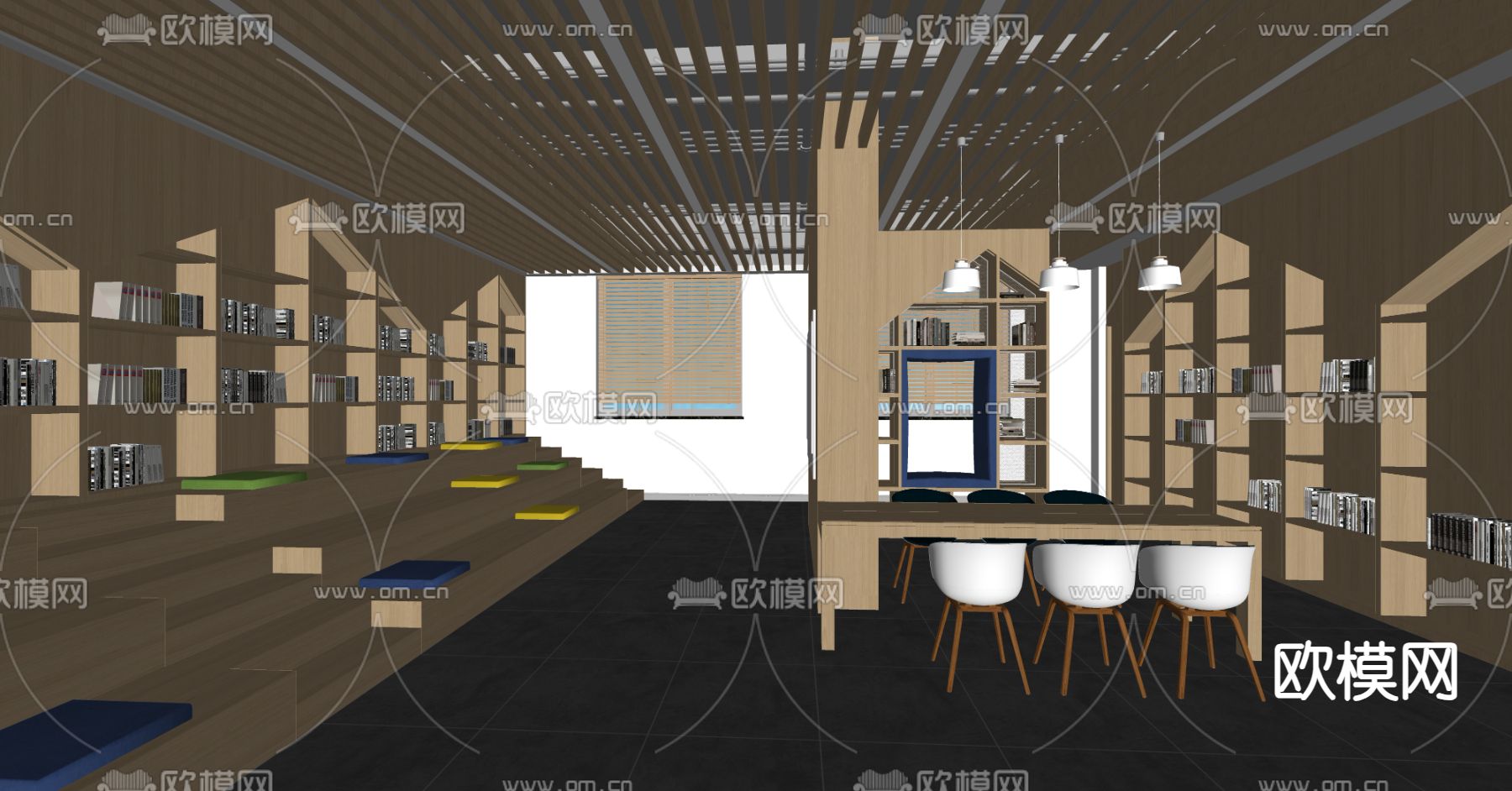 现代图书馆su模型下载（渲染图1）