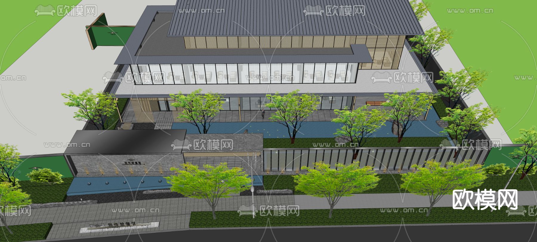 现代示范区景观su模型下载（渲染图1）