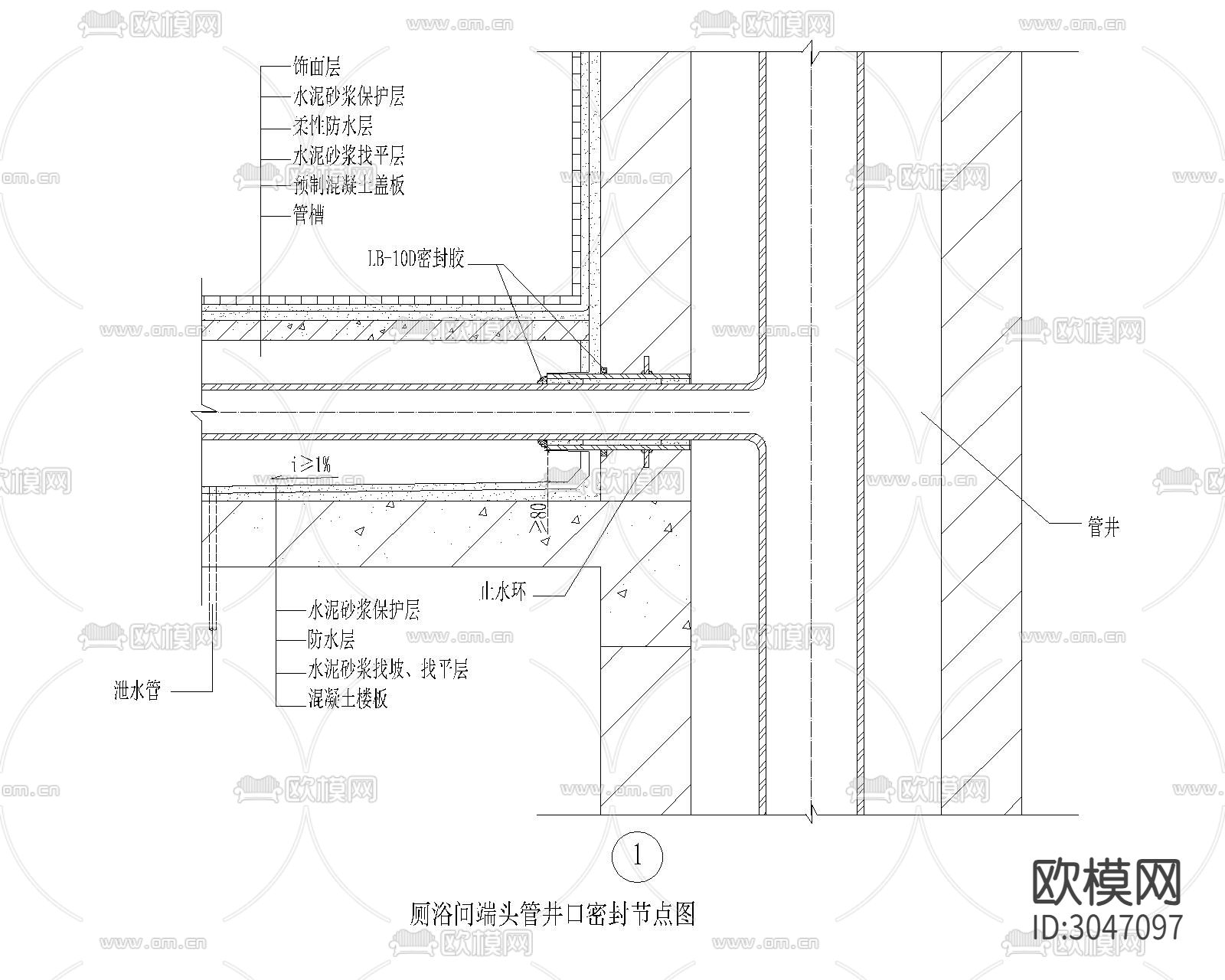 室内外防水cad大样图下载（渲染图1）