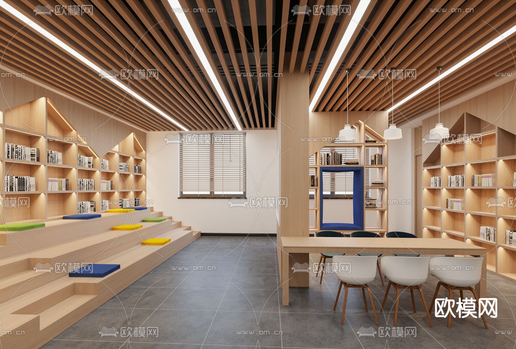 现代图书馆su模型下载（渲染图2）