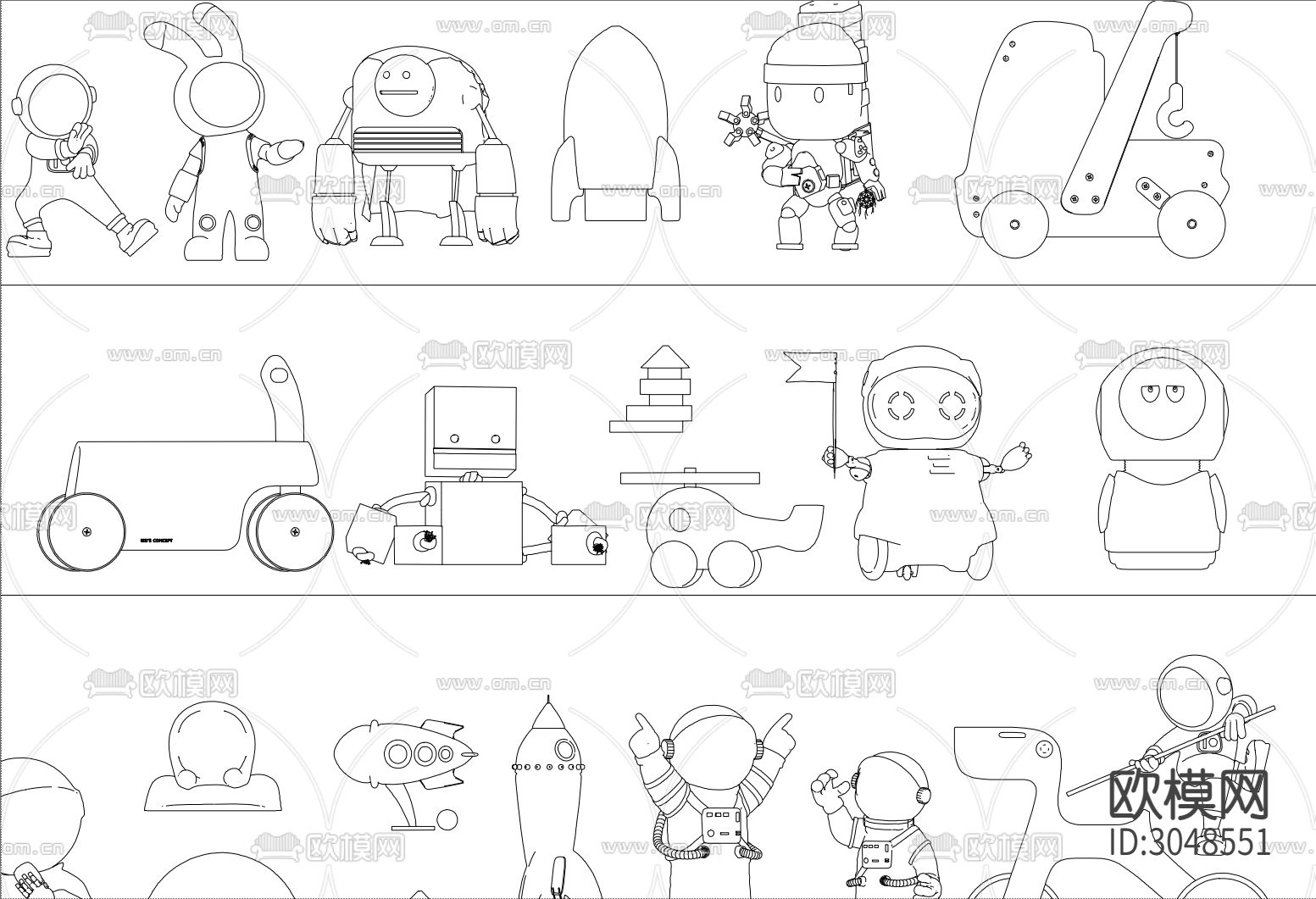 潮流各类宇航员 航天器装饰摆件cad图库下载（渲染图3）