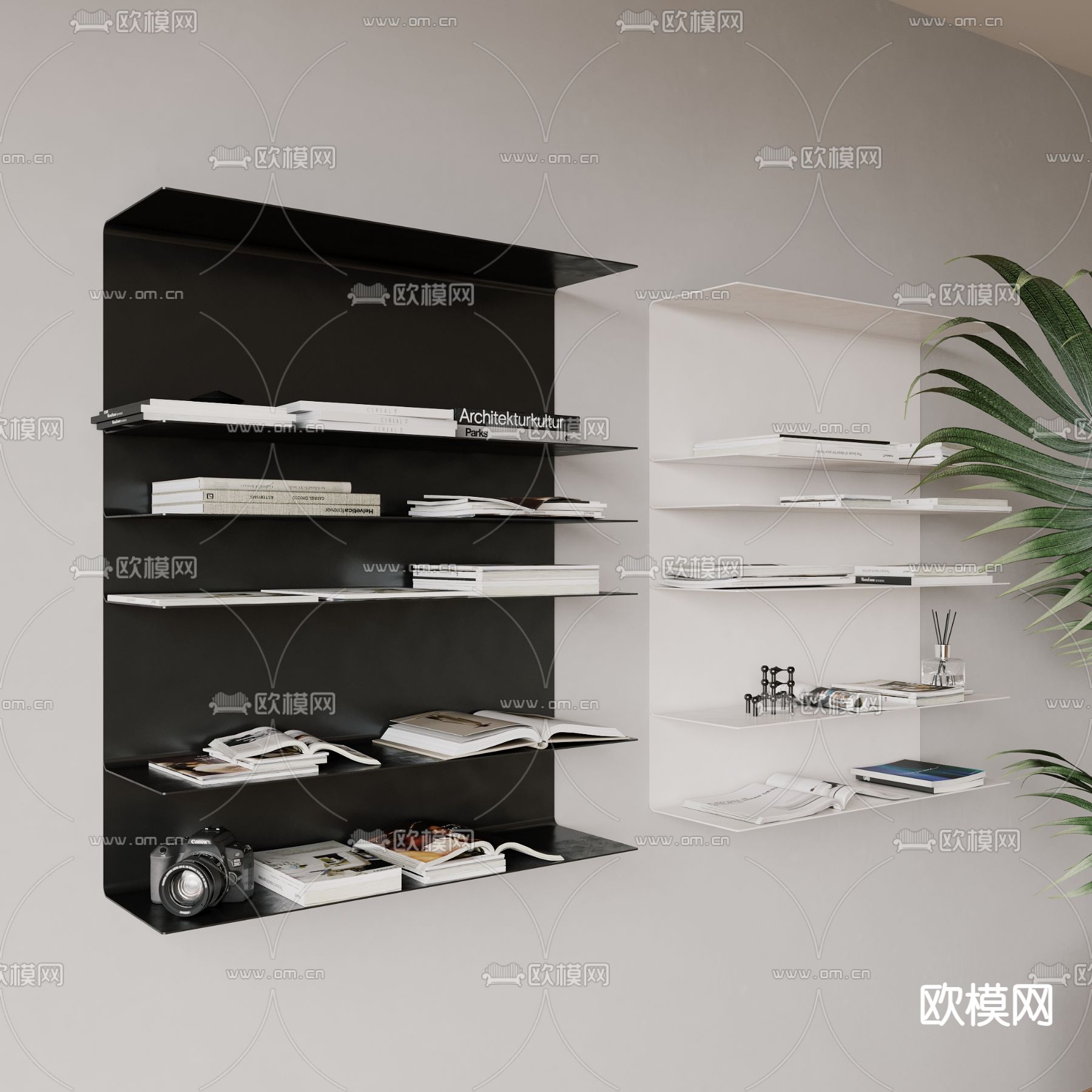 现代壁柜 书架su模型下载（渲染图2）