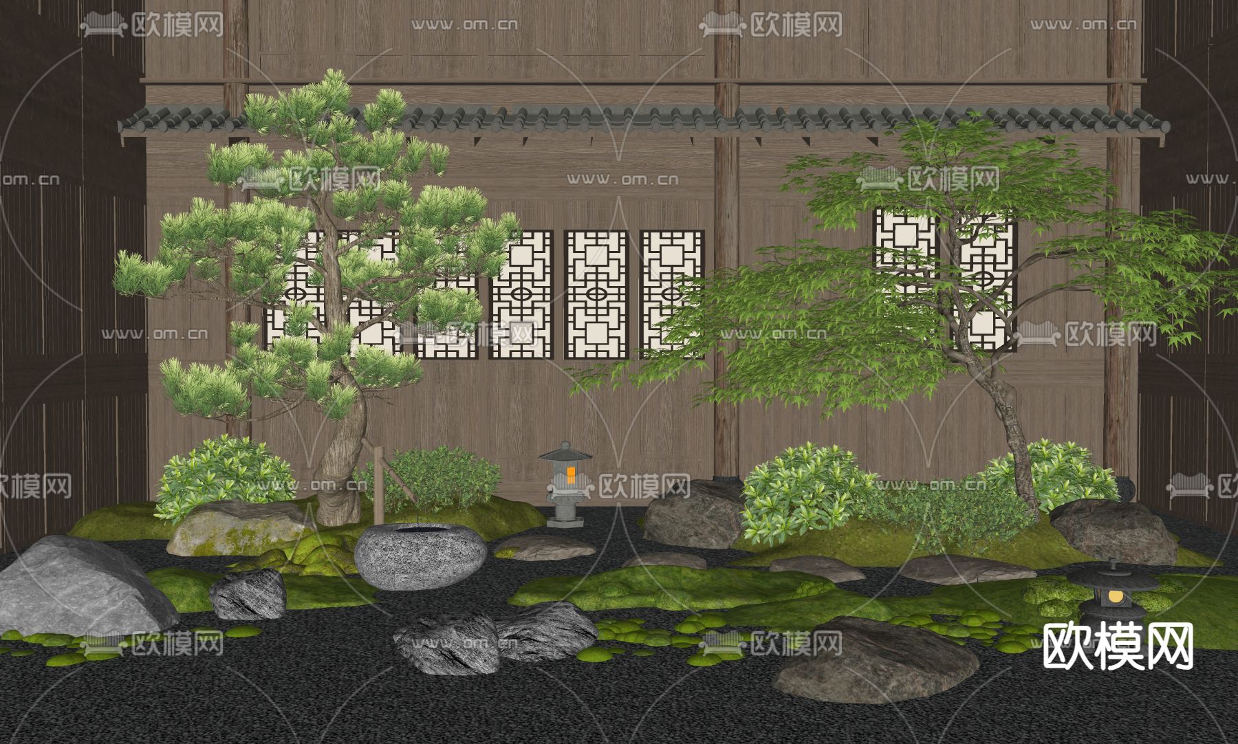 新中式庭院景观su模型下载_ID15074344_sketchup模型下载-欧模网