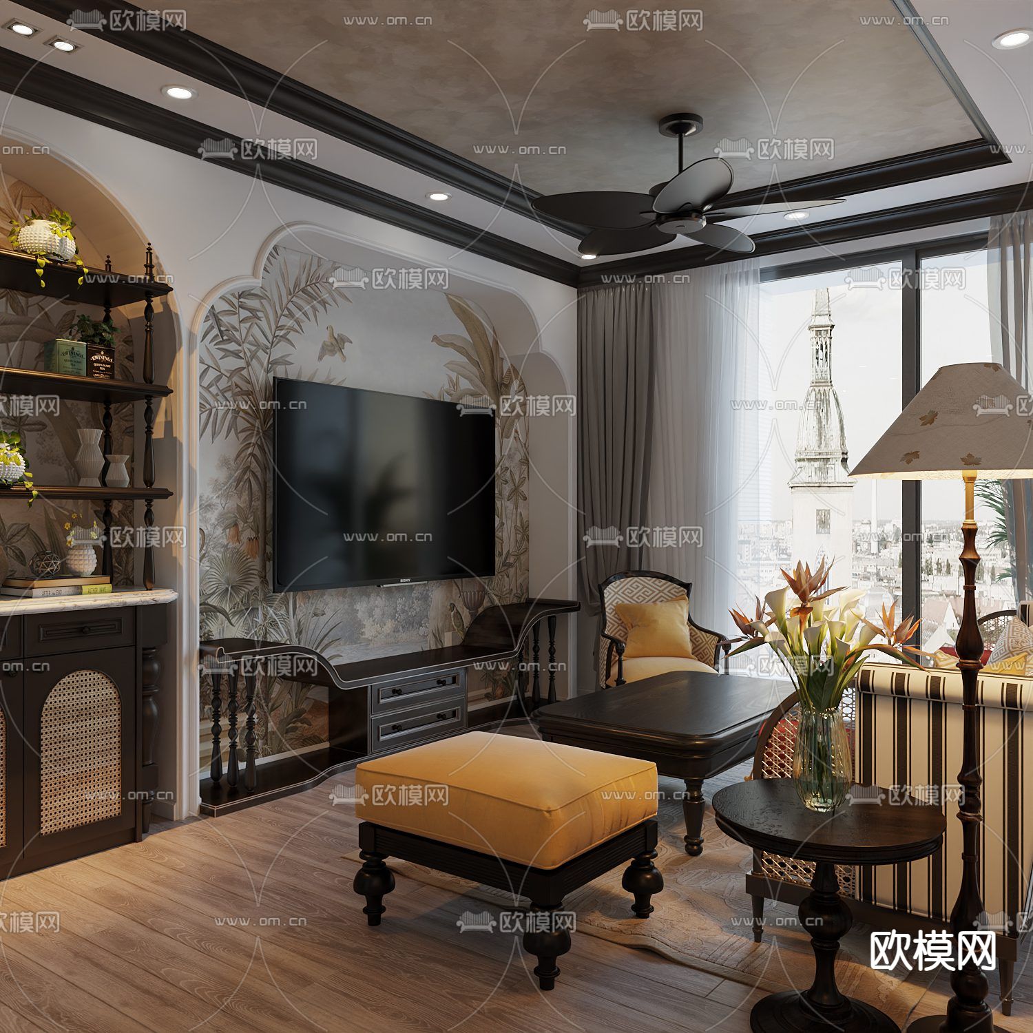 东南亚客厅 餐厅3d模型下载（渲染图3）