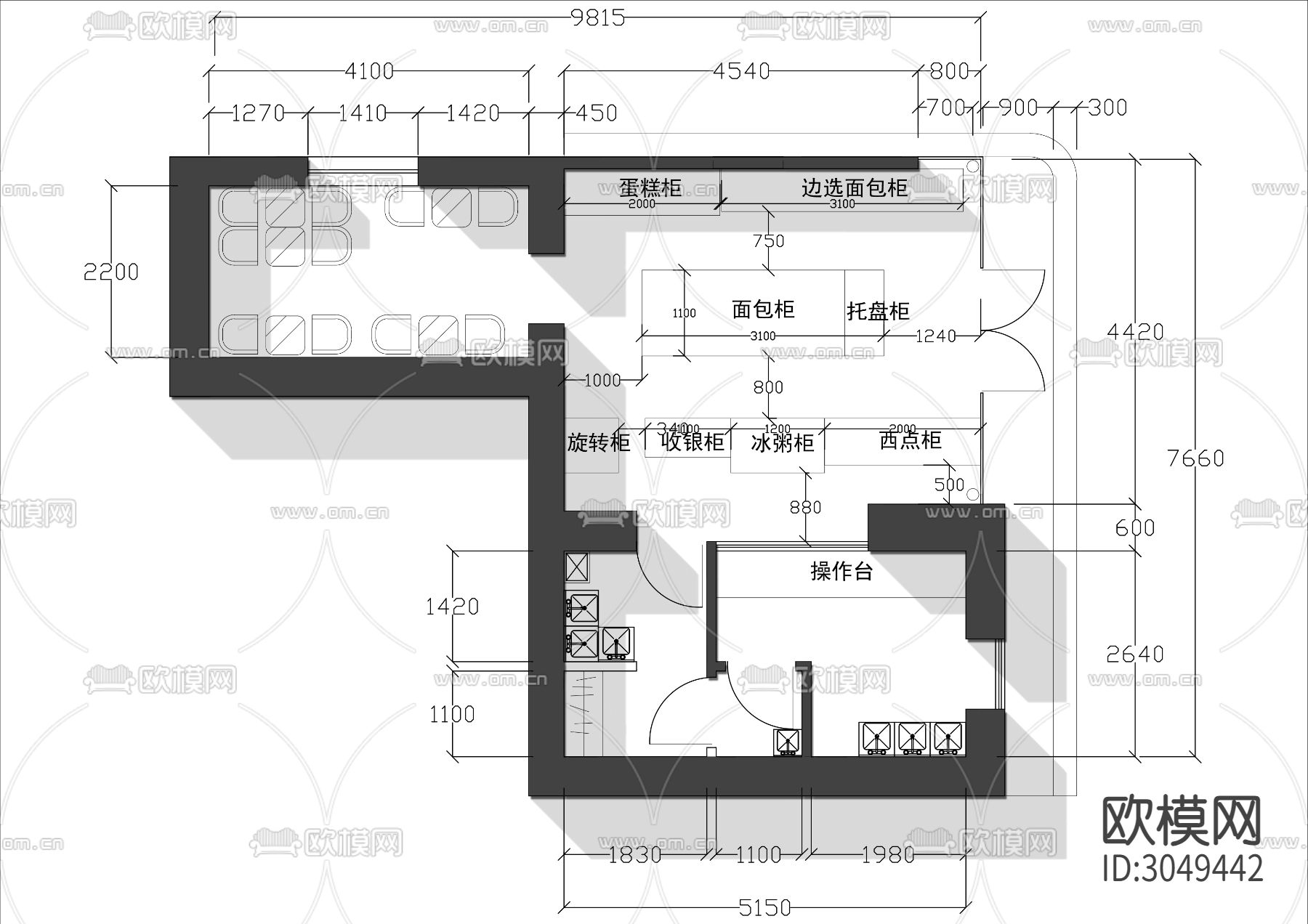 70㎡面包店cad平面图下载（渲染图2）