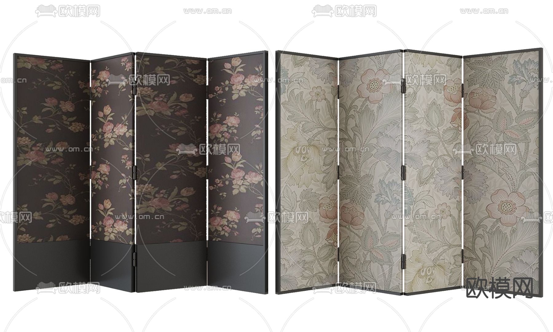 中古风屏风 花卉隔断3d模型下载