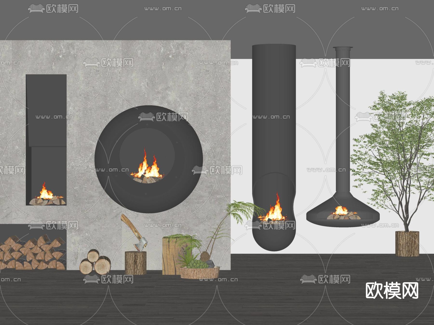 火焰壁炉su模型下载