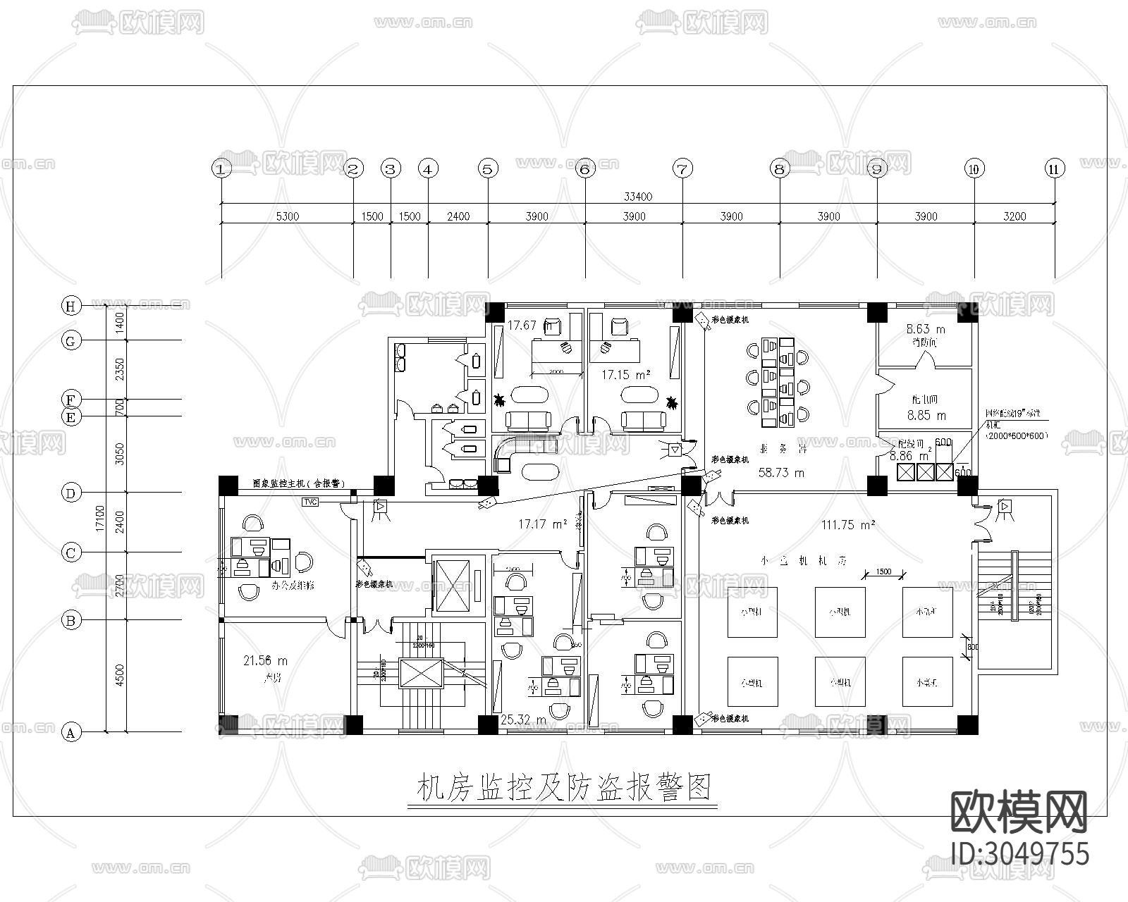 机房弱电系统图cad施工图下载（渲染图5）