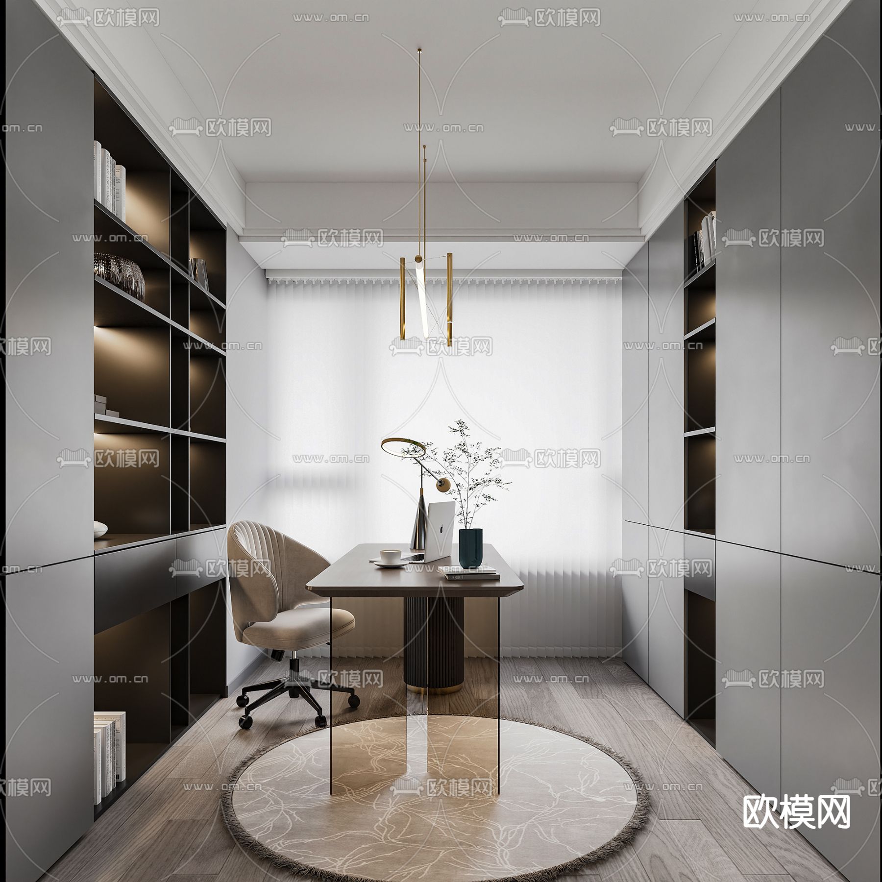 高级灰书房3d模型下载