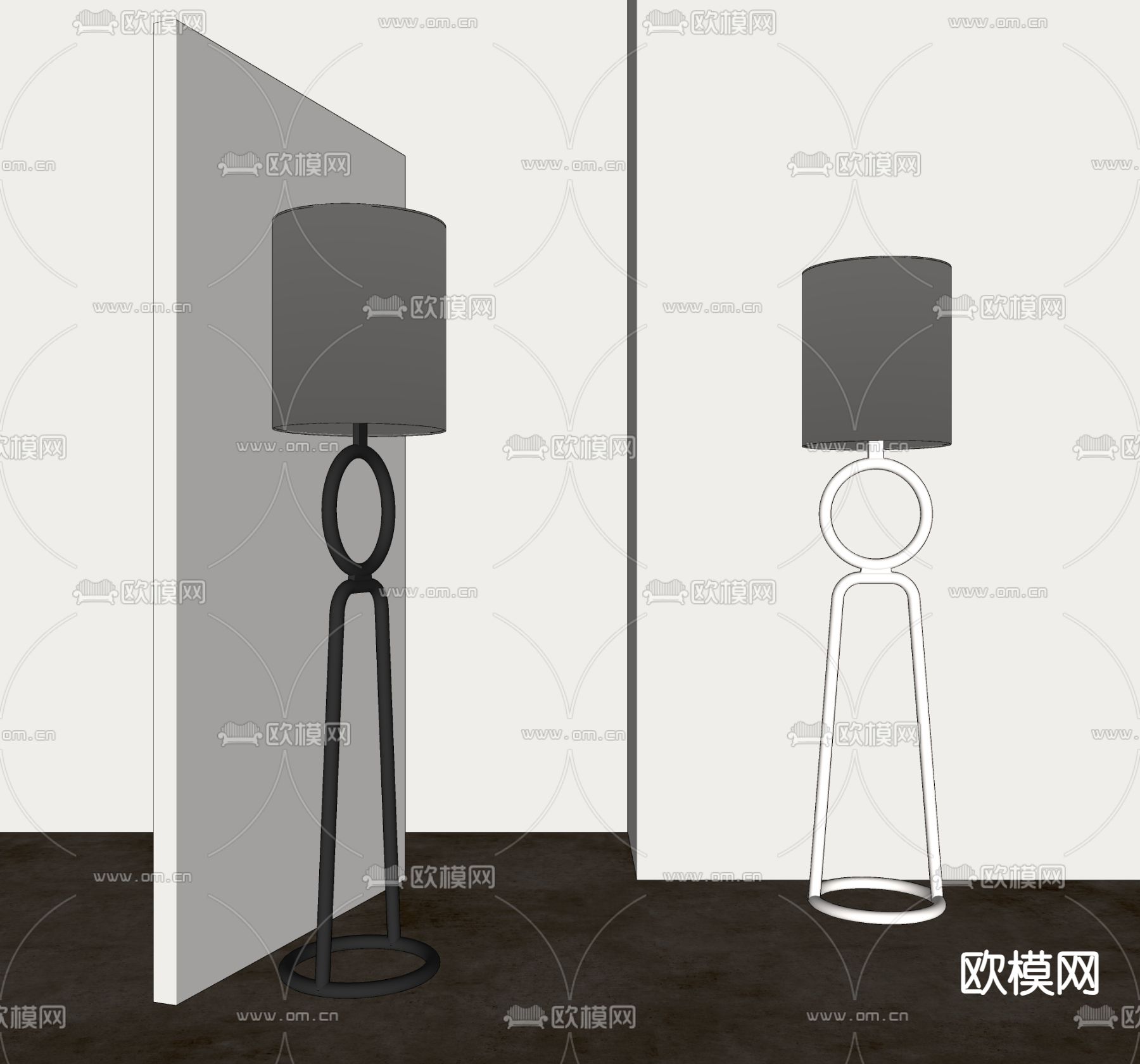 美式落地灯su模型下载（渲染图1）