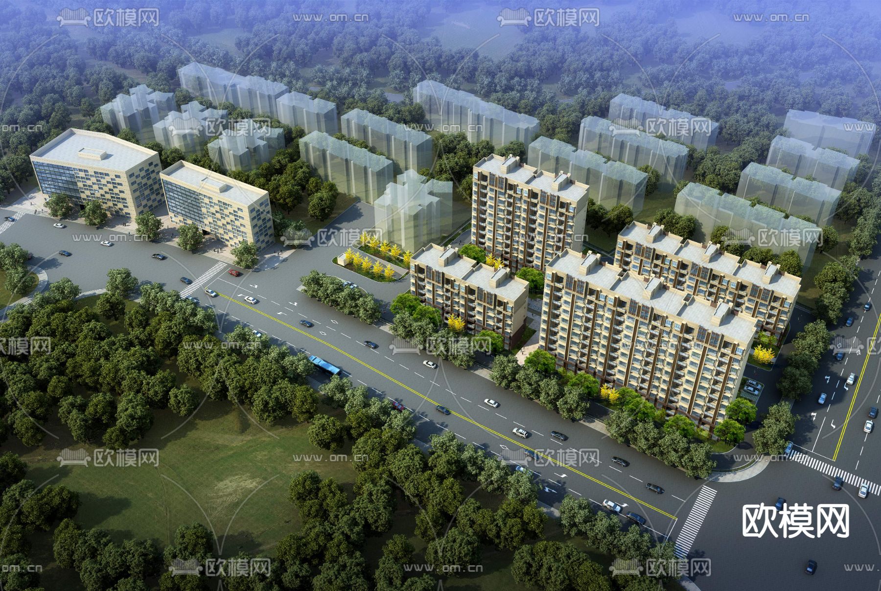 住宅楼鸟瞰3d模型下载