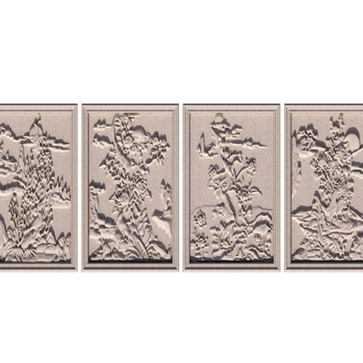  中式浮雕 植物雕花 浮雕画su模型 