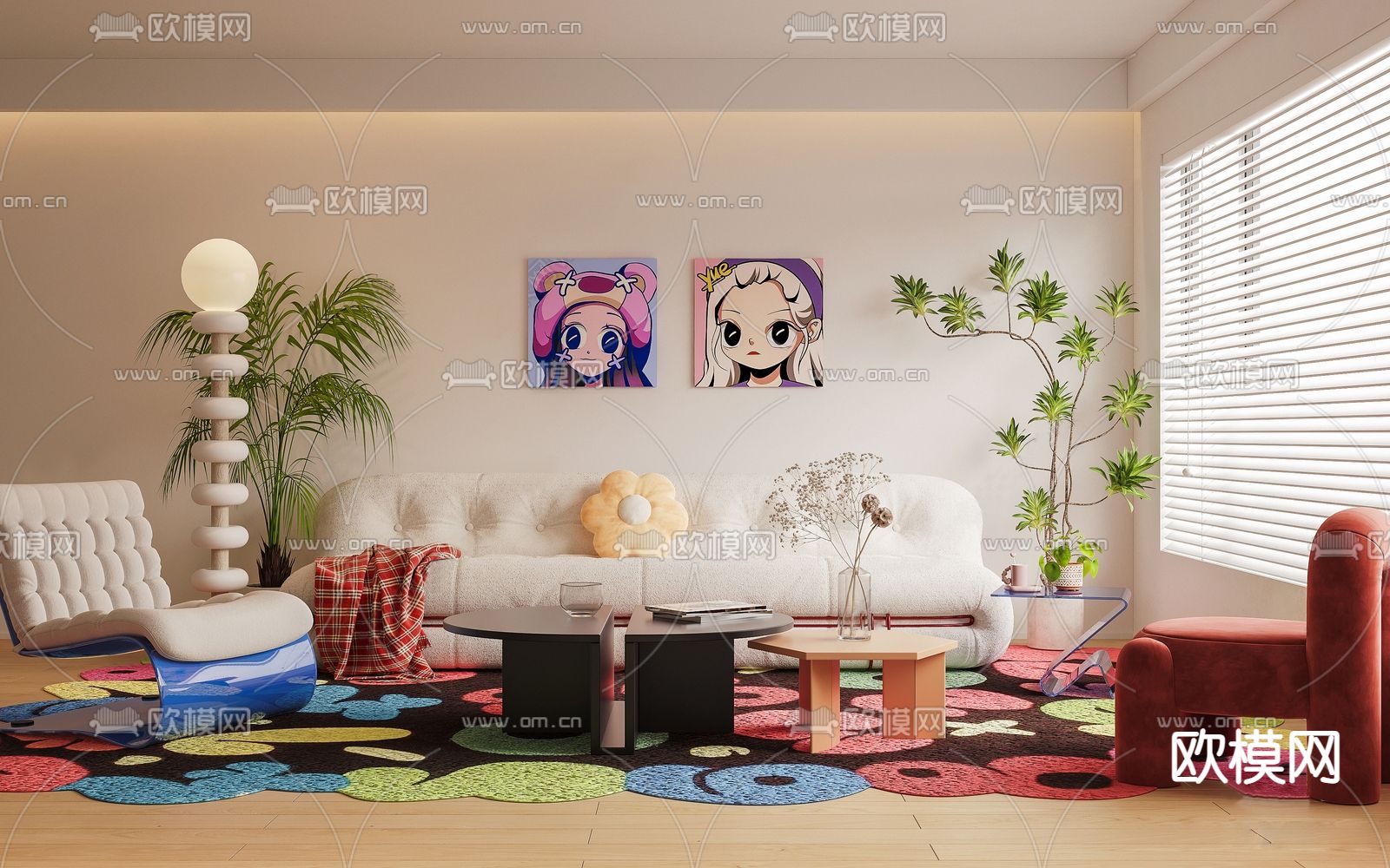 孟菲斯风客厅3d模型下载