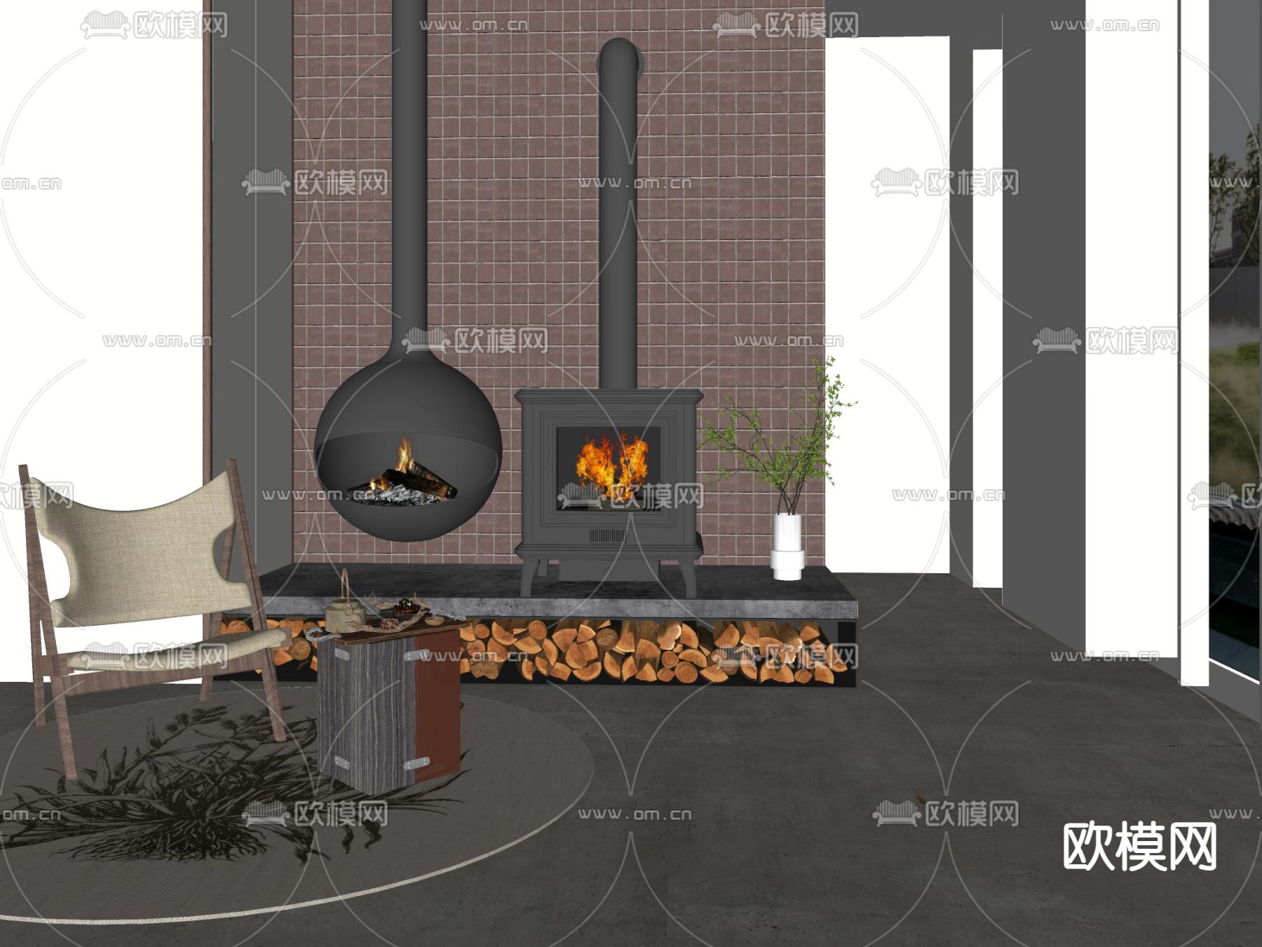 火焰壁炉su模型下载